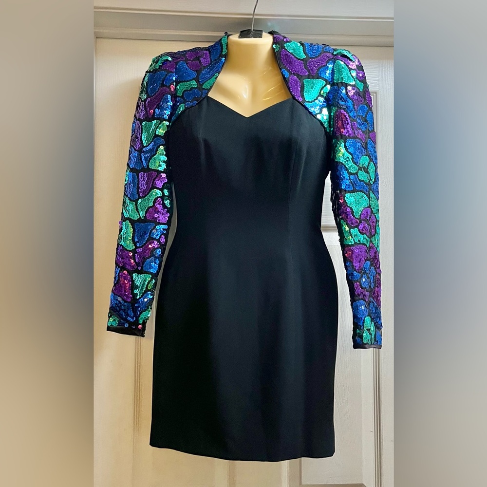 VTG 80's Lillie Rubin Multicolor Sequin Party Cocktail Dress Formal Size 4